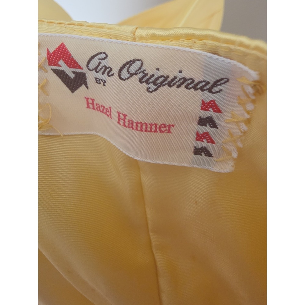 Vintage An Original by Hazel Hammer 80's Prom Satin & Lace Yellow Dress- S - Picture 5 of 12